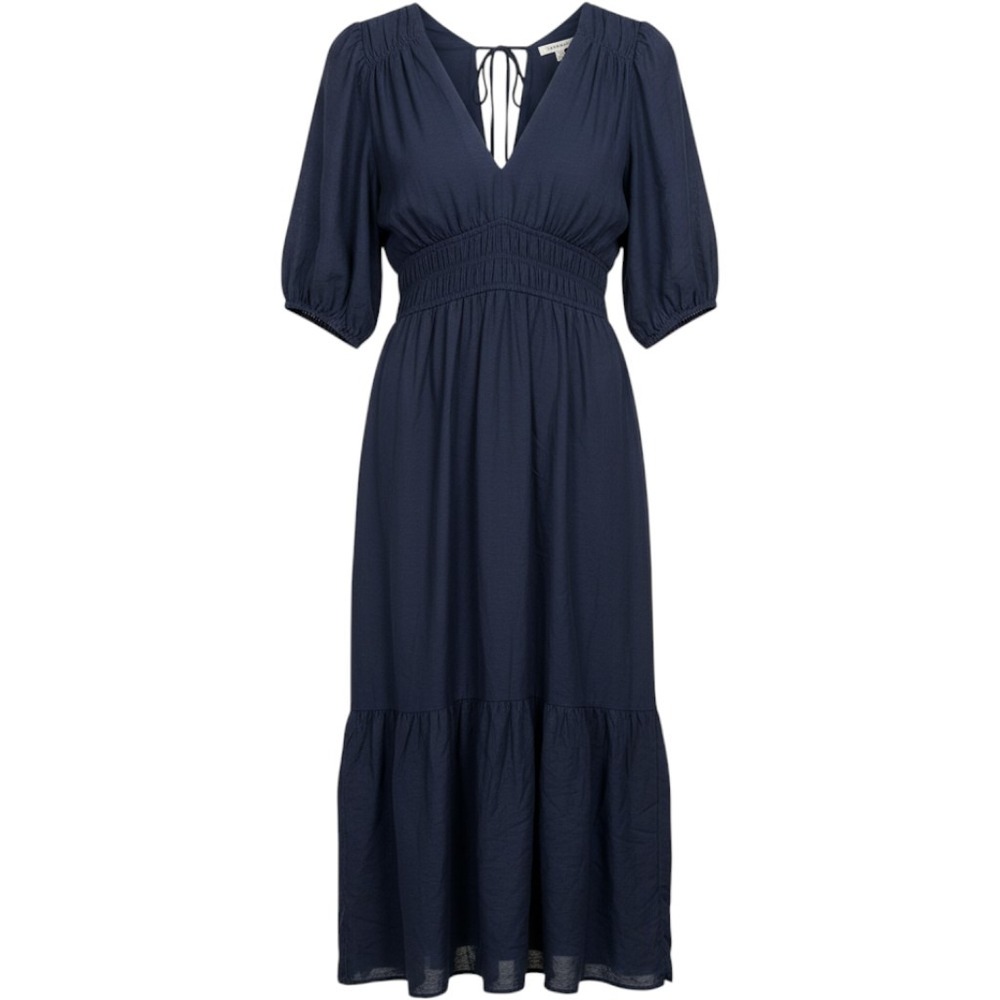Abercrombie & Fitch Size L Navy Blue VNeck Puff Sleeve Smocked Waist Maxi Dress